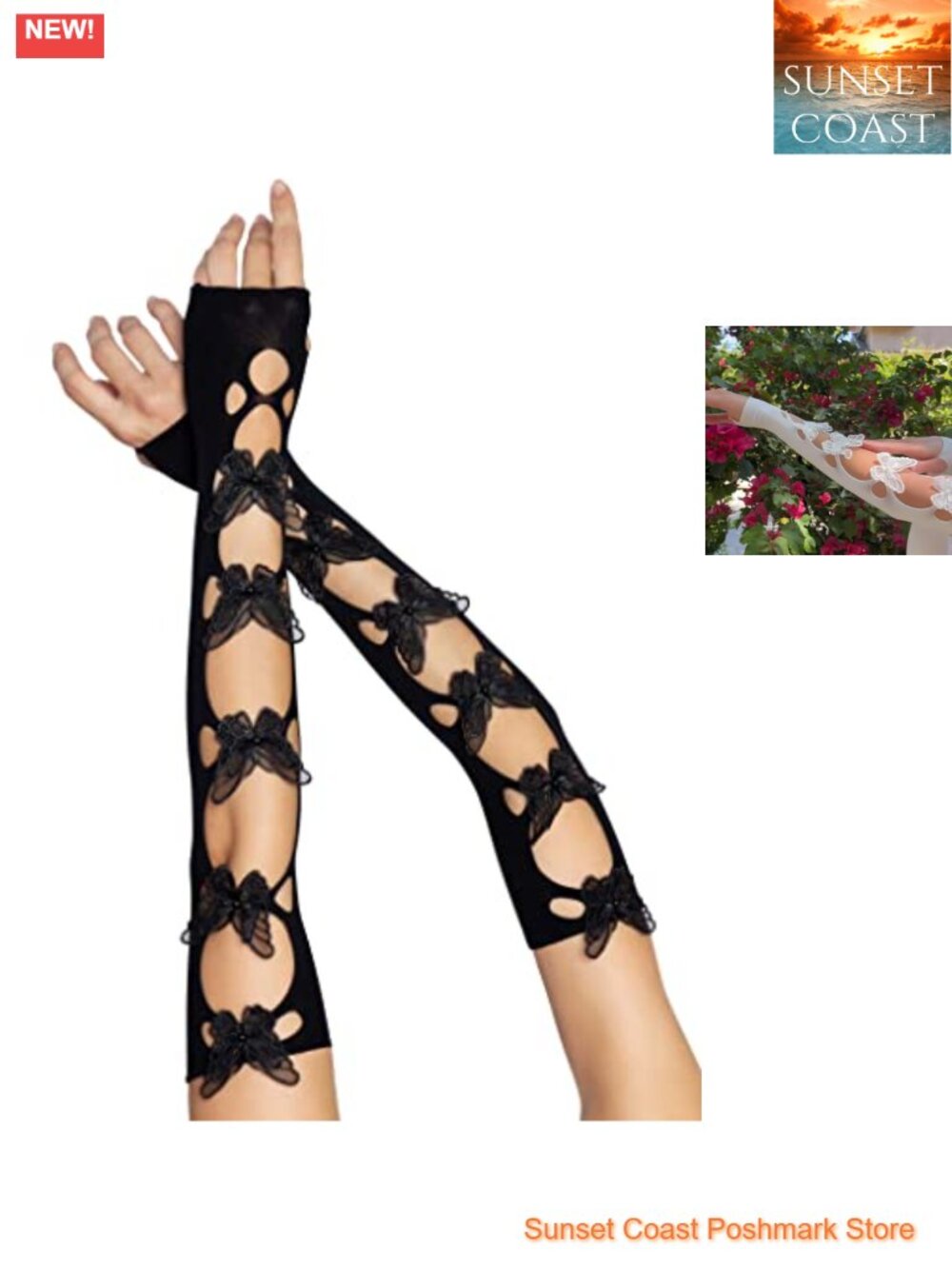 Opaque Butterfly Applique Arm Warmers Women's Festival Rave Accessory